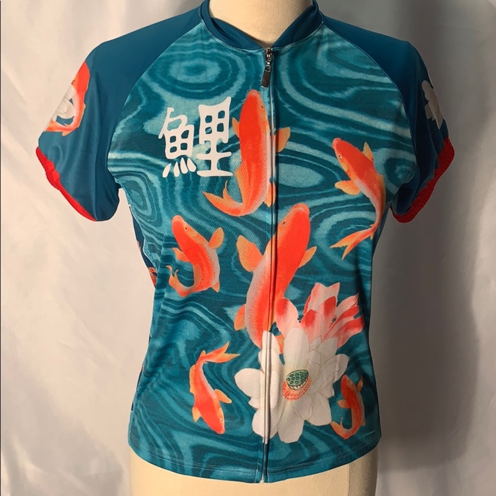 Retro Koi Fish Zip up Shirt Size M